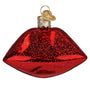 Decorative Vampire Lips ornament shaped like red lips on a white background back view