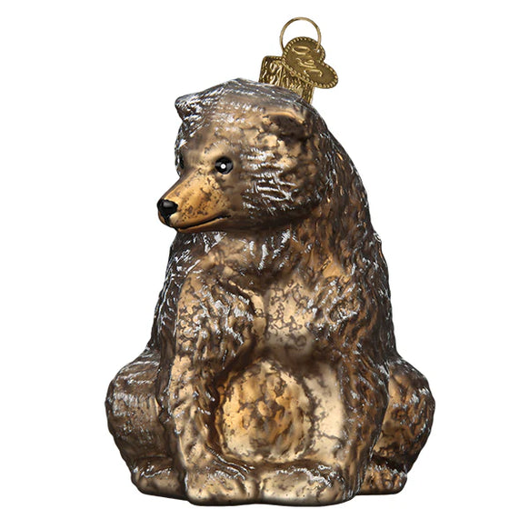 Vintage Glass bear ornament on a white background