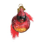 Decorative cardinal ornament with red and orange colors on a white background