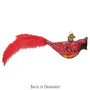 Red cardinal bird ornament with feather detail on a white background