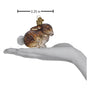 Glass ornament of a Vintage Cottontail bunny on a white background showing size