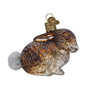 Glass ornament of a Vintage Cottontail bunny on a white background