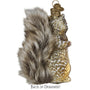 Decorative vintage squirrel ornament with fur tail on a white background back view