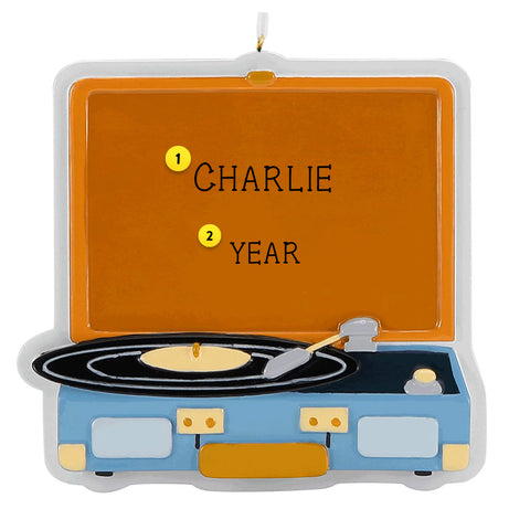 Suitcase Style Record Player Ornament for Christmas Tree Personalized with a name and dated with the year