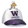 Glass ornament shaped like a cap with 'Huskies' logo on a white background