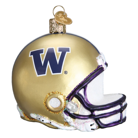 Decorative glass Washington football helmet ornament with 'W' logo on a white background