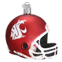Washington State Red football helmet ornament with white logo on a white background