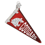Red and white pennant ornament with 'Cougars' text and logo on a white background
