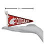 Small red and white 'Cougars' pennant with measurement on a white background