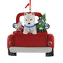Decorative Christmas ornament with a westie dog in a red truck, can be personalized.