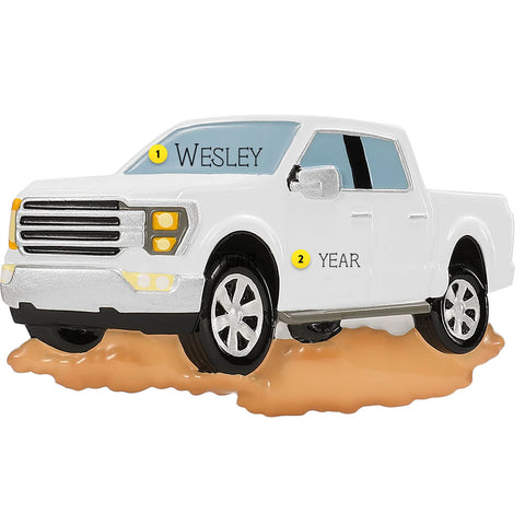 Personalized White Pick Up Truck Ornament