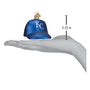 Blue Kansas City Royals cap ornament on a hand with measurement label