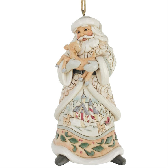 White Woodland Santa Holding Baby Deer Ornament - Jim Shore
