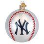 Baseball-shaped ornament with New York Yankees logo on a white background