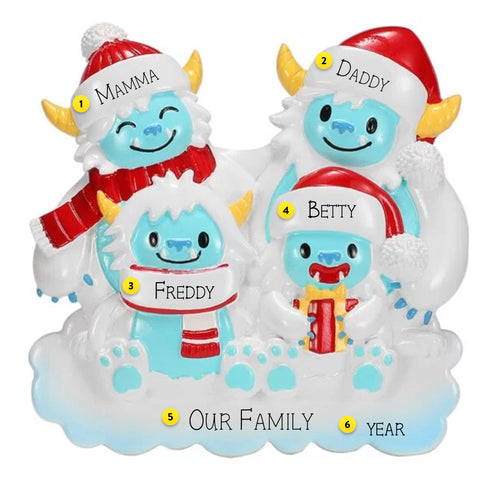 Personalized Yeti Family of 4 Ornament