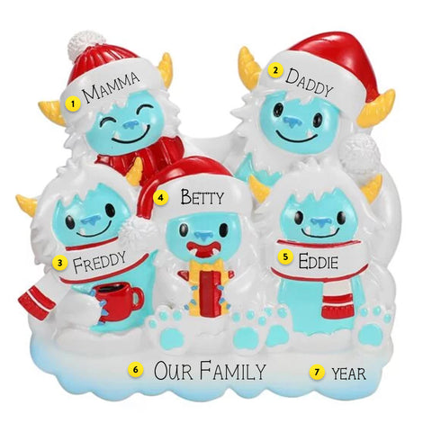 Personalized Yeti Family of 5 Ornament