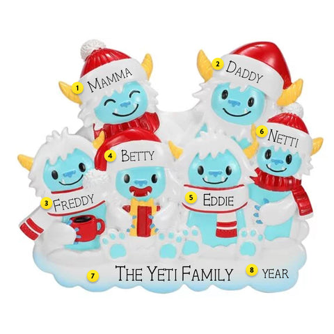 Personalized Yeti Family of 6 Ornament