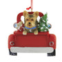 Personalized Yorkie Dog in Back of Truck Ornament with tree and gift