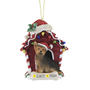 Personalized Yorkshire Terrier dog house ornament with space for a name and year on the bone-shaped plaque.