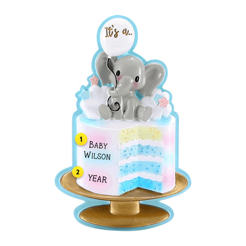 Boy Gender Reveal Cake personalized ornament with blue cake inside