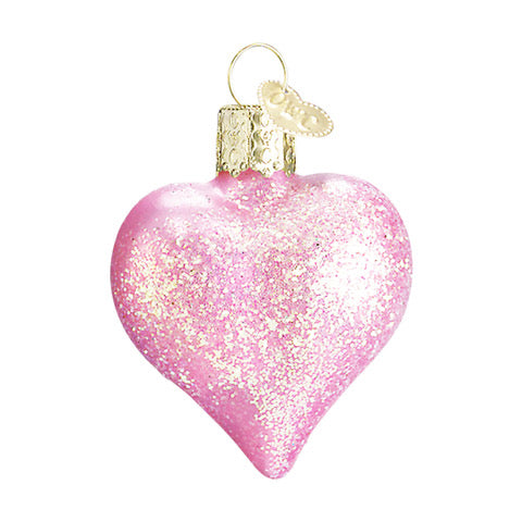 Old World Christmas Pink Glitter Heart Christmas Ornament