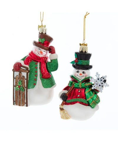 Personalized Glass Green & Red Snowman Ornament
