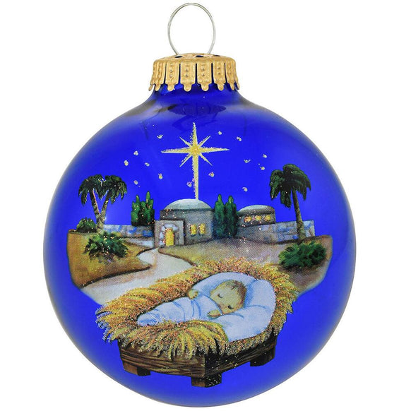 Baby Jesus In Manger Ornament Glass Christmas Ornament