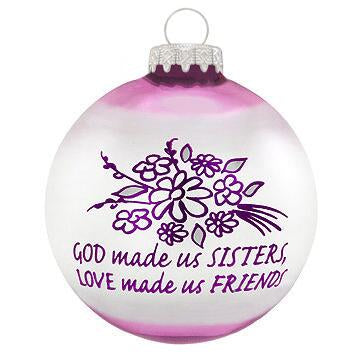 Personalized God Made Us Sisters Glass Ornament
