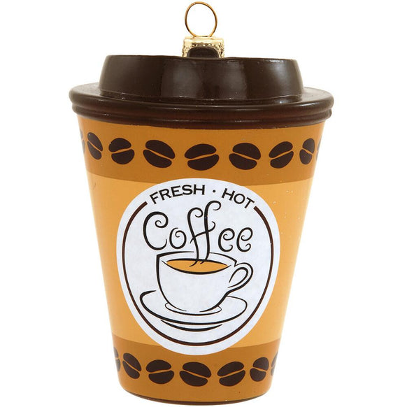 Fresh Hot Coffee with Lid To Go Cup Glass Ornament