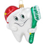 Tooth with Brush Glass Christmas Ornament