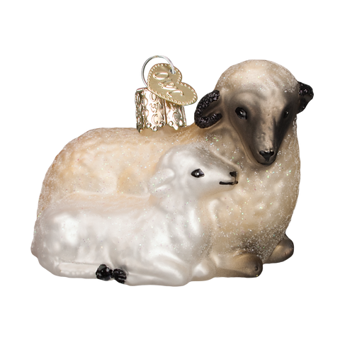 Sheep with Lamb Glass Old World Christmas Ornament