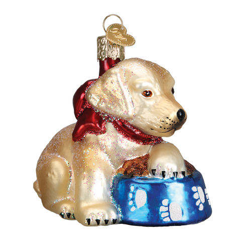 Labrador Pup Glass Old World Ornament