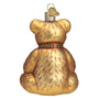 Brown Teddy Bear with plaid bow glass ornament for Christmas 
