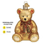 Brown Teddy Bear with plaid bow glass ornament for Christmas 
