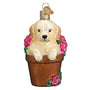 Glass Puppy in Pot Christmas tree ornament 