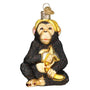 Glass Chimpanzee with bananas Christmas ornament