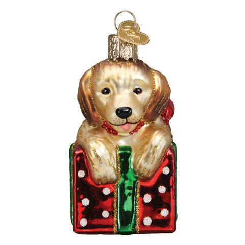 Old World Christmas Golden Puppy Surprise Christmas Tree Ornament