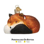 Personalized Name and Year, Glitter covered glass orange fox curled up with scarf ornament