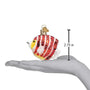 2.75 inches Peppermint Angelfish ornament, glitter covered, red and white striped