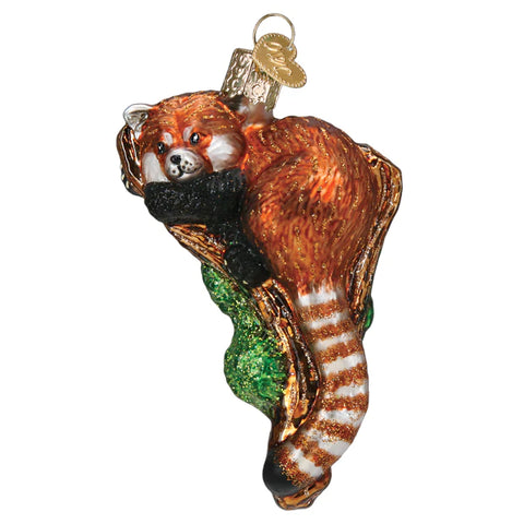 Glitter Covered Red Panda Ornament on Branch