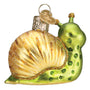 Back of Smiley Snail, Old World Christmas Ornament, Green Snail with Tan Shell 