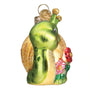 Smiley Snail, Old World Christmas Ornament, Green Snail with Tan Shell and Red & Pink Flowers