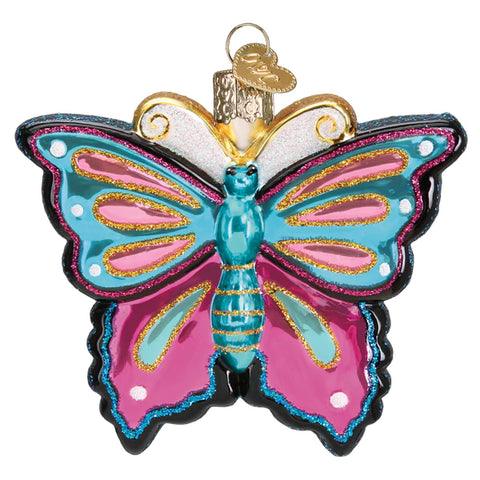 Fanciful Butterfly, Old World Christmas Ornament, Pink, Blue & Gold
