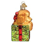 Side of Doodle Puppy Surprise, Old World Christmas Ornament - Doodle peaking out of green and red present