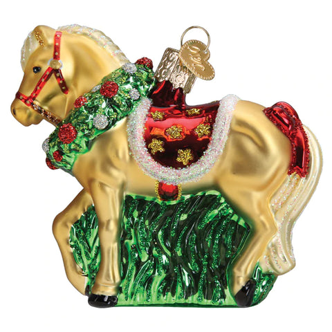 Yellow Horse with Wreath, Old World Christmas Ornament