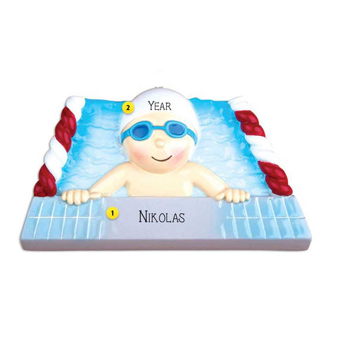 Personalized Swimming Boy in Pool Ornament