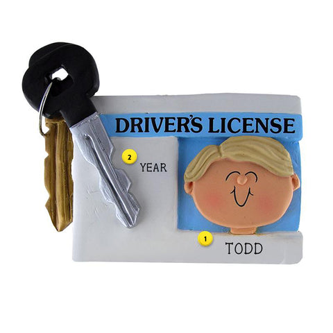 Personalized New Driver's License Ornament - Male, Blonde Hair