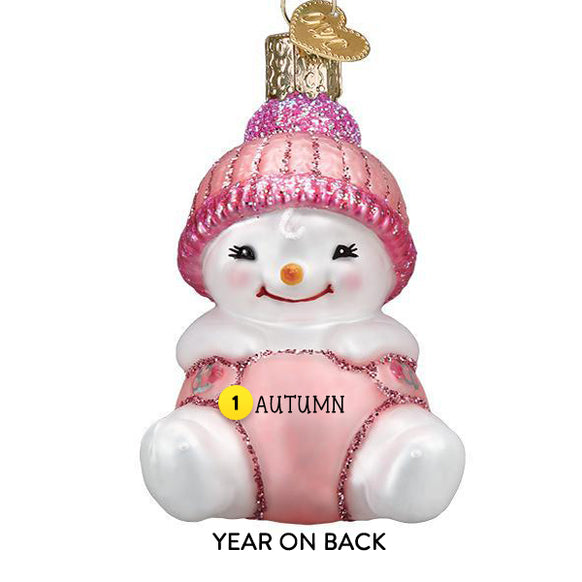 Personalized Baby's 1st Christmas Glass ornament pink snowbaby