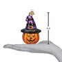 4 inch Witch Pumpkin, Old World Christmas Ornament, Jack O' Lantern with black and purple witch hat