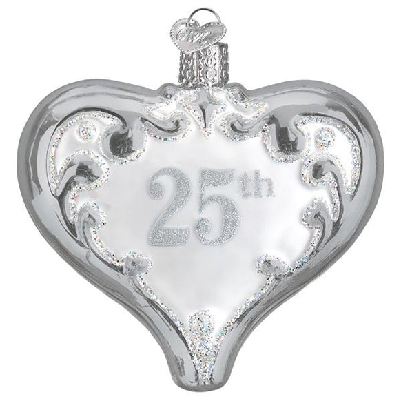 Beautiful 25th anniversary glass heart ornament